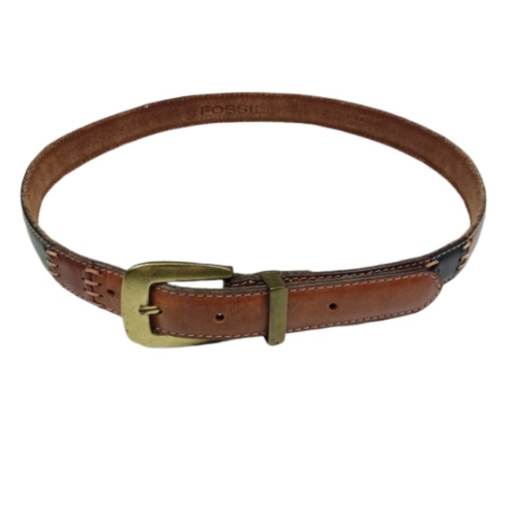 Fossil Tan Multi Color Patchwork Leather Belt - Picture 3 of 8